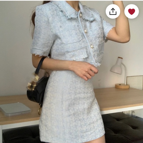 Two Piece Sky Blue Tweed Set - Picture 3 of 11